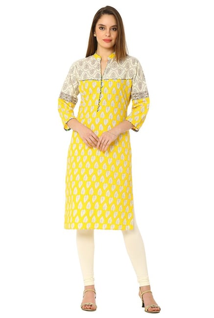 Soch Yellow Printed Cotton Kurta Soch Yellow Printed Cotton Kurta