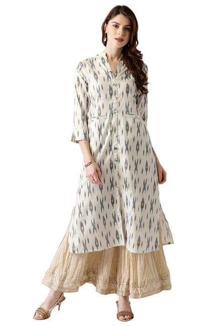 Libas Cream Printed Cotton A-Line Kurta Libas Cream Printed Cotton A-Line Kurta