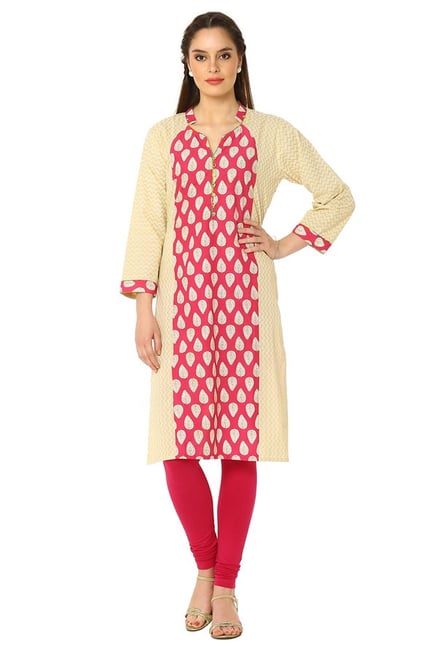 Soch Dark Pink & Beige Printed Cotton Kurta Soch Dark Pink & Beige Printed Cotton Kurta