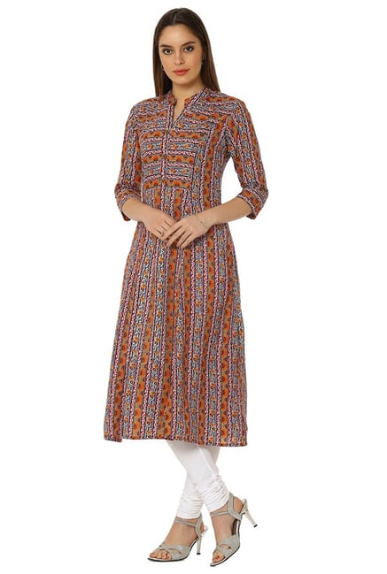 Soch Grey & Orange Printed Cotton Anarkali Kurta Soch Grey & Orange Printed Cotton Anarkali Kurta