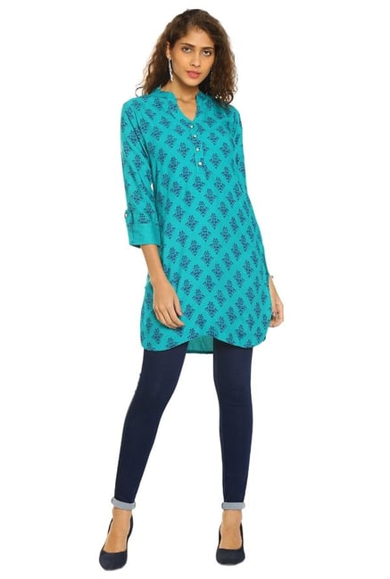 Soch Teal Printed Rayon Kurti Soch Teal Printed Rayon Kurti