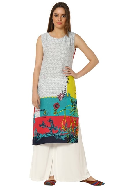 Soch Cream & Green Printed Rayon Kurta Soch Cream & Green Printed Rayon Kurta