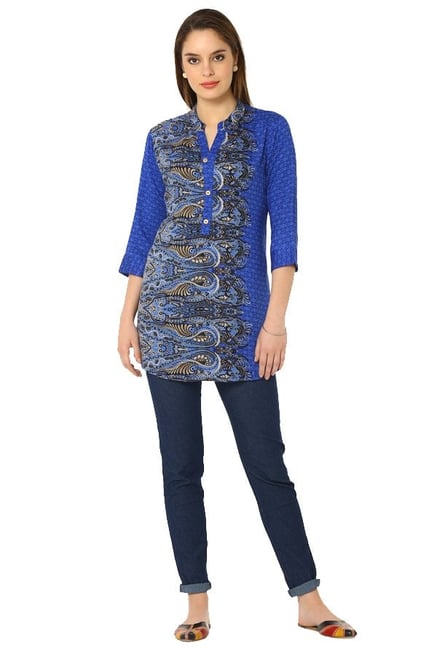 Soch Blue Printed Rayon Tunic Soch Blue Printed Rayon Tunic