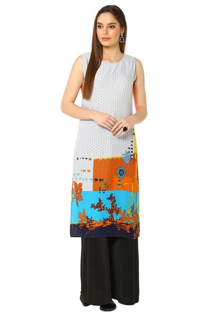 Soch Cream & Orange Printed Rayon Kurta Soch Cream & Orange Printed Rayon Kurta