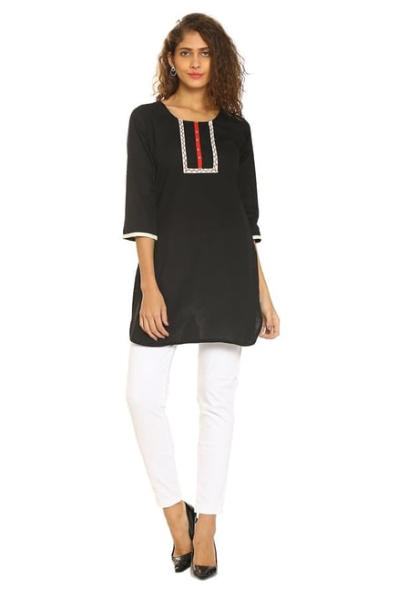 Soch Black Regular Fit Cotton Kurti Soch Black Regular Fit Cotton Kurti