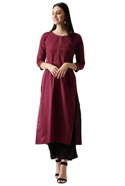 Libas Maroon Regular Fit Cotton Straight Kurta Libas Maroon Regular Fit Cotton Straight Kurta