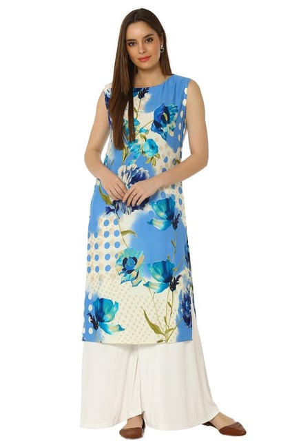 Soch Blue Floral Print Rayon Kurta Soch Blue Floral Print Rayon Kurta