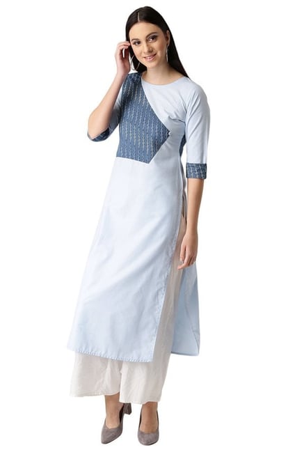 Libas Blue Printed Cotton Straight Kurta Libas Blue Printed Cotton Straight Kurta