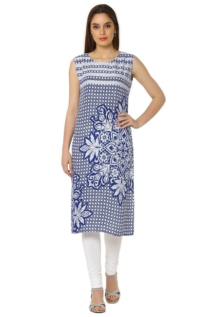 Soch Navy & White Printed Rayon Kurta Soch Navy & White Printed Rayon Kurta