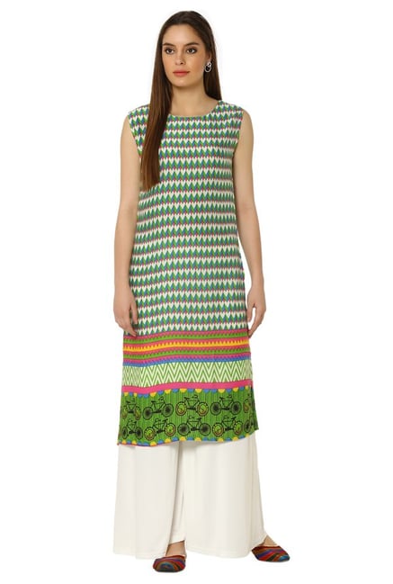 Soch Green & Cream Printed Rayon Kurta Soch Green & Cream Printed Rayon Kurta