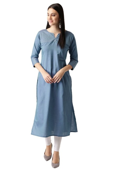 Libas Blue Textured Cotton Straight Kurta Libas Blue Textured Cotton Straight Kurta