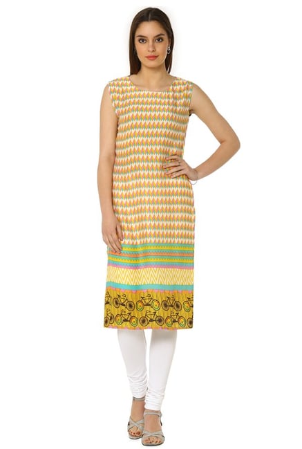 Soch Yellow & Cream Printed Rayon Kurta Soch Yellow & Cream Printed Rayon Kurta