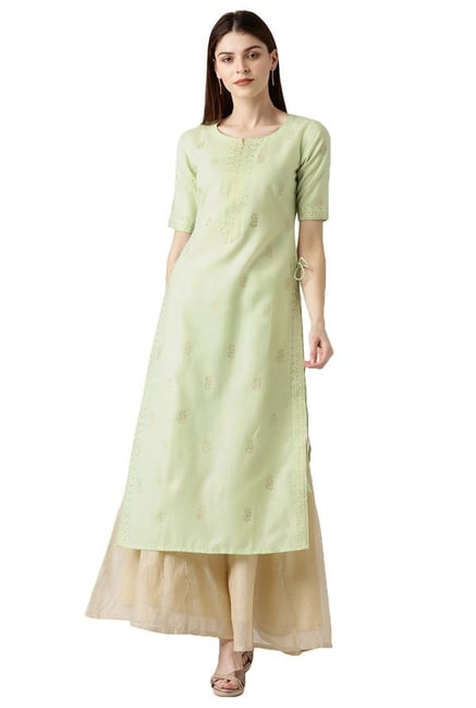 Libas Green Block Print Cotton Straight Kurta Libas Green Block Print Cotton Straight Kurta