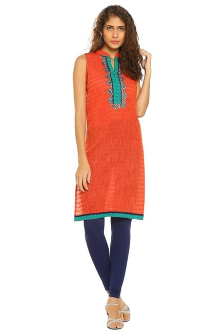 Soch Orange Printed Cotton Kurta Soch Orange Printed Cotton Kurta