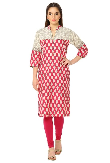 Soch Dark Pink & Cream Printed Cotton Kurta Soch Dark Pink & Cream Printed Cotton Kurta