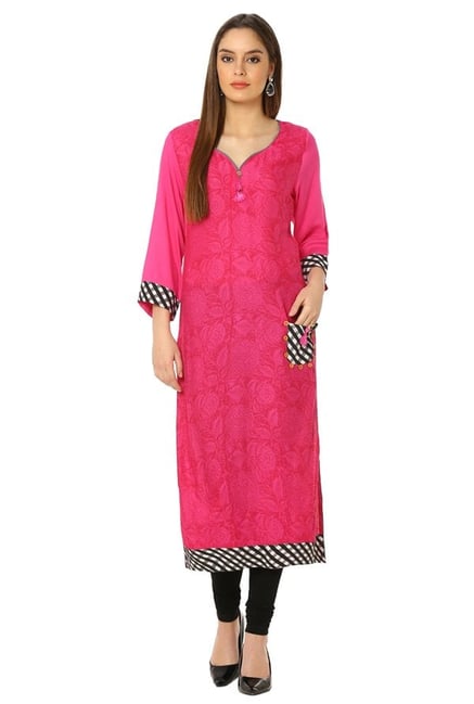 Soch Dark Pink Printed Rayon Kurta Soch Dark Pink Printed Rayon Kurta