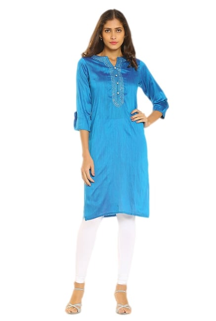 Soch Blue Embroidered Cotton Silk Kurta Soch Blue Embroidered Cotton Silk Kurta
