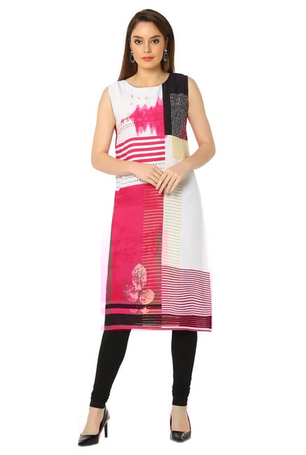 Soch Dark Pink & White Printed Rayon Kurta Soch Dark Pink & White Printed Rayon Kurta
