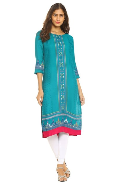 Soch Teal Printed Rayon Kurta Soch Teal Printed Rayon Kurta