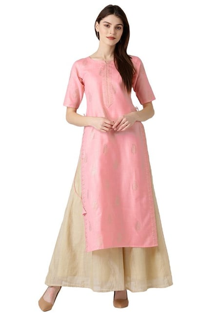 Libas Pink Block Print Cotton Straight Kurta Libas Pink Block Print Cotton Straight Kurta