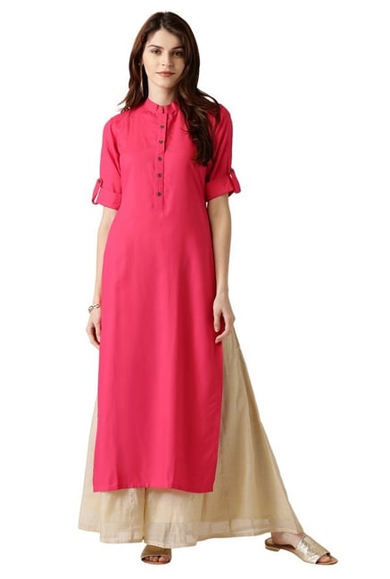 Libas Pink Regular Fit Rayon Straight Kurta Libas Pink Regular Fit Rayon Straight Kurta
