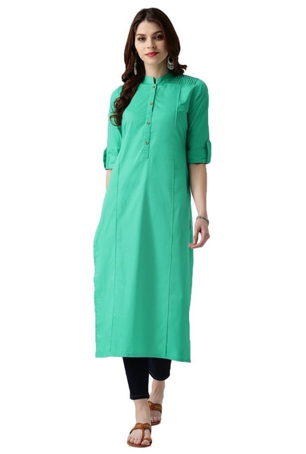 Libas Green Regular Fit Cotton Straight Kurta Libas Green Regular Fit Cotton Straight Kurta