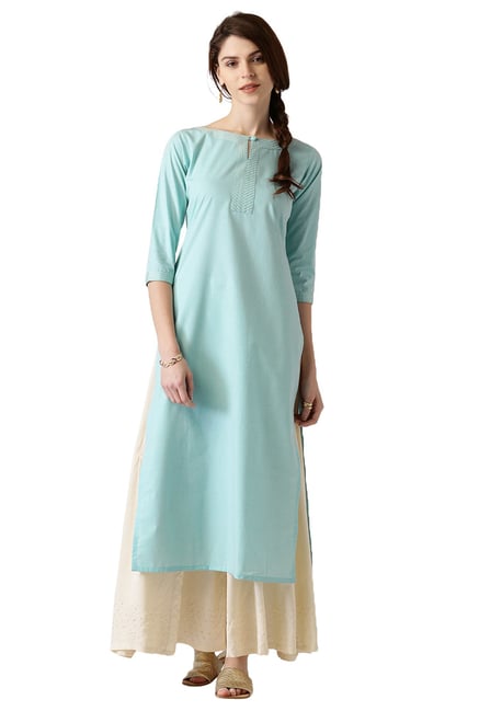 Libas Blue Regular Fit Cotton Straight Kurta Libas Blue Regular Fit Cotton Straight Kurta