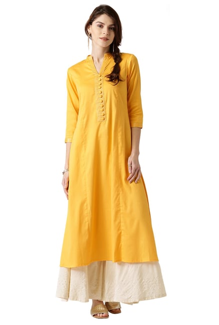 Libas Yellow Regular Fit Rayon A-Line Kurta Libas Yellow Regular Fit Rayon A-Line Kurta