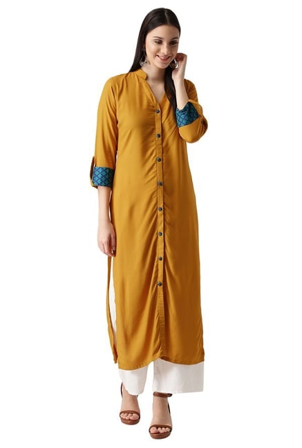 Libas Mustard Regular Fit Rayon Straight Kurta Libas Mustard Regular Fit Rayon Straight Kurta