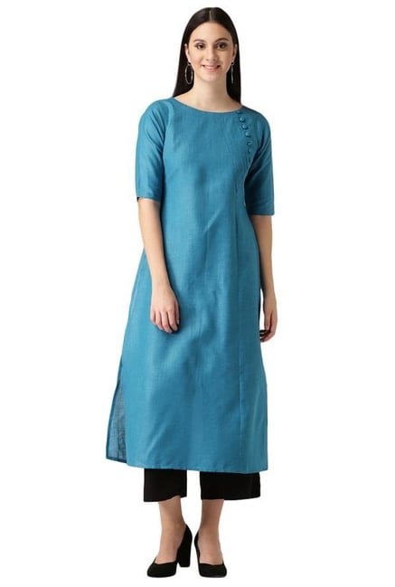Libas Teal Textured Cotton A-Line Kurta Libas Teal Textured Cotton A-Line Kurta