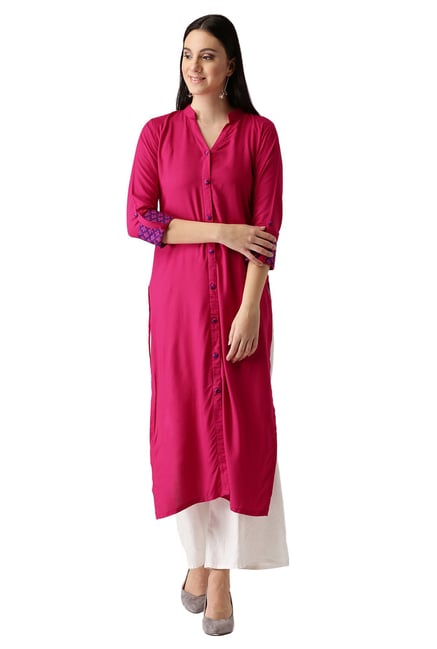 Libas Pink Regular Fit Rayon Straight Kurta Libas Pink Regular Fit Rayon Straight Kurta
