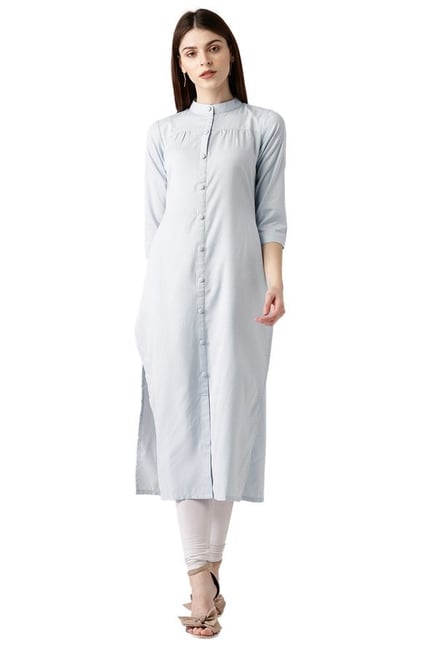 Libas Blue Checks Polyester Straight Kurta Libas Blue Checks Polyester Straight Kurta