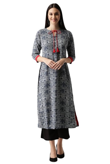 Libas Navy Printed Rayon A-Line Kurta Libas Navy Printed Rayon A-Line Kurta