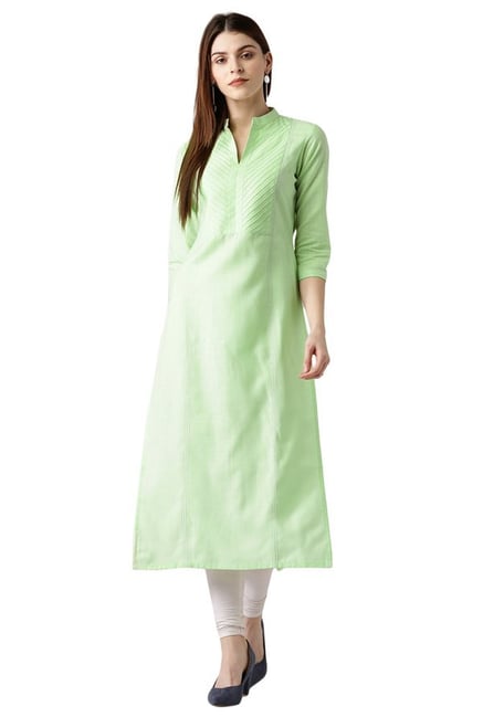Libas Green Textured Cotton Straight Kurta Libas Green Textured Cotton Straight Kurta