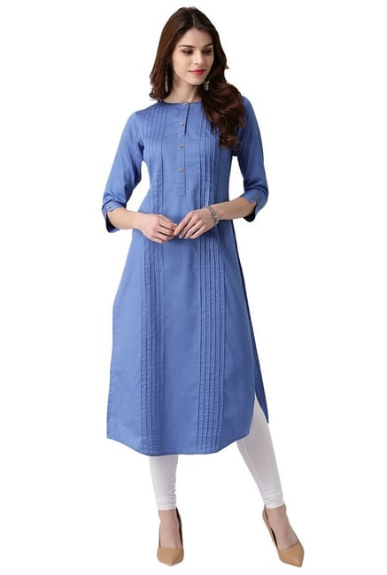 Libas Blue Regular Fit Cotton Straight Kurta Libas Blue Regular Fit Cotton Straight Kurta