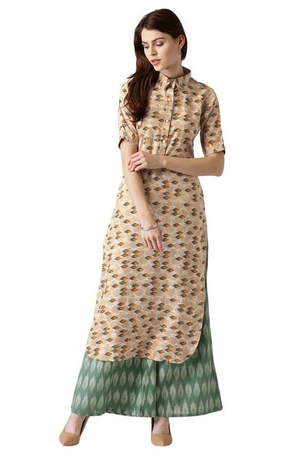 Libas Beige Printed Rayon Straight Kurta Libas Beige Printed Rayon Straight Kurta
