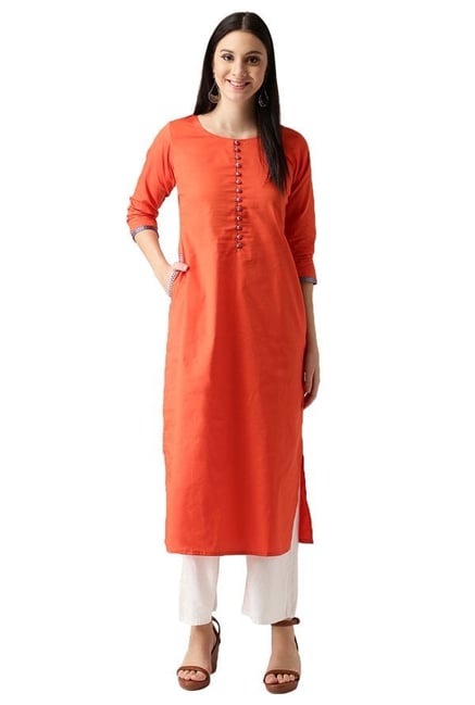 Libas Orange Regular Fit Cotton Straight Kurta Libas Orange Regular Fit Cotton Straight Kurta