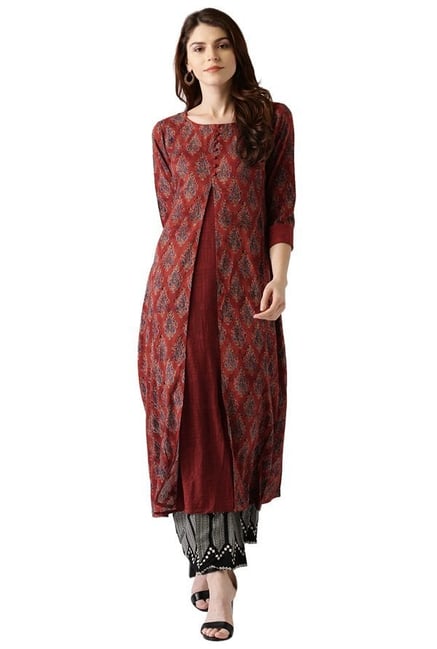 Libas Maroon Printed Rayon A-Line Kurta Libas Maroon Printed Rayon A-Line Kurta
