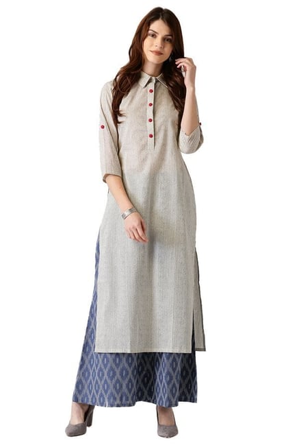 Libas Beige Striped Cotton Kurta Libas Beige Striped Cotton Kurta