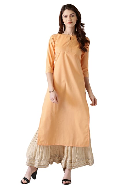 Libas Orange Regular Fit Cotton Straight Kurta Libas Orange Regular Fit Cotton Straight Kurta