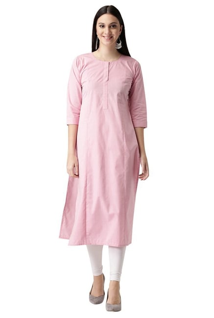 Libas Pink Regular Fit Cotton Straight Kurta Libas Pink Regular Fit Cotton Straight Kurta