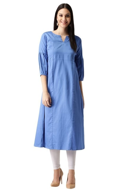 Libas Blue Regular Fit Cotton Anarkali Kurta Libas Blue Regular Fit Cotton Anarkali Kurta