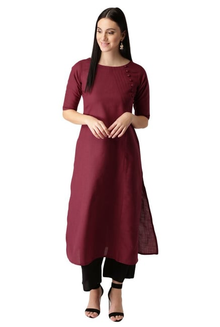 Libas Maroon Textured Cotton A-Line Kurta Libas Maroon Textured Cotton A-Line Kurta