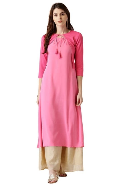 Libas Pink Polyester A-Line Kurta With Jacket Libas Pink Polyester A-Line Kurta With Jacket