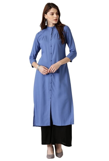 Libas Blue Regular Fit Rayon Straight Kurta Libas Blue Regular Fit Rayon Straight Kurta