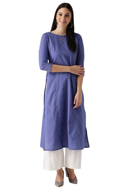 Libas Blue Regular Fit Cotton A-Line Kurta Libas Blue Regular Fit Cotton A-Line Kurta