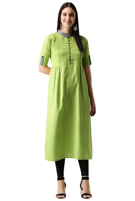 Libas Lime Regular Fit Cotton A-Line Kurta Libas Lime Regular Fit Cotton A-Line Kurta