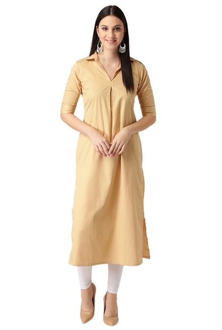 Libas Beige Regular Fit Cotton Straight Kurta Libas Beige Regular Fit Cotton Straight Kurta