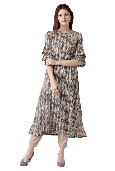 Libas Brown Printed Cotton A-Line Kurta Libas Brown Printed Cotton A-Line Kurta