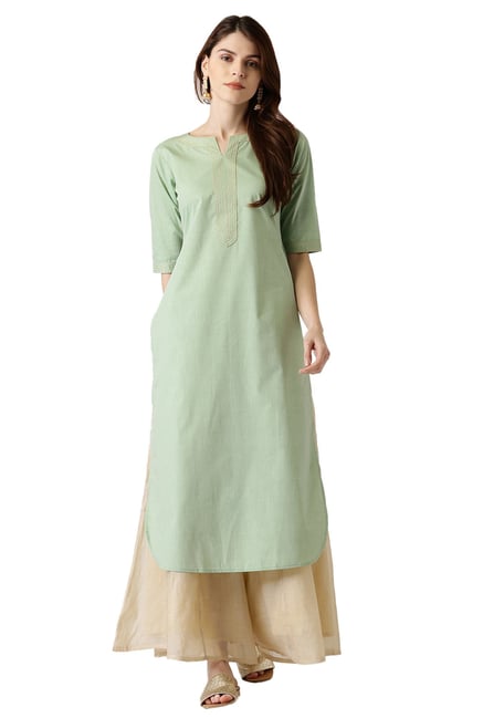 Libas Green Regular Fit Cotton Pathani Kurta Libas Green Regular Fit Cotton Pathani Kurta